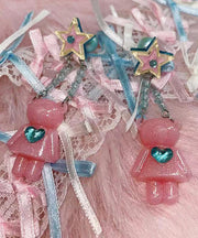 Cute Pink Alloy Acrylic Star Little Bear Resin Love Zircon Drop Earrings
