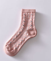 Cute Pink Floral Mid Calf Socks