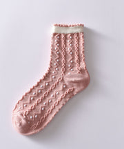 Cute Pink Floral Mid Calf Socks