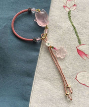 Cute Pink Hand Knitting Crystal Furong Stone Fox Charm Bracelet