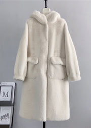 Cute Pink Hooded Pockets Mink Cashmere Coats Winter