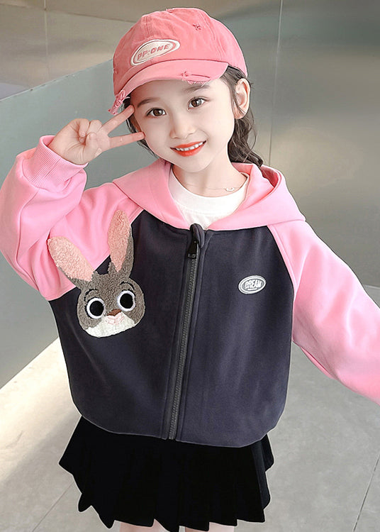 Cute Pink Hooded Print Patchwork Cotton Girls Coats Fall