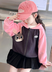 Cute Pink Hooded Print Patchwork Cotton Girls Coats Fall