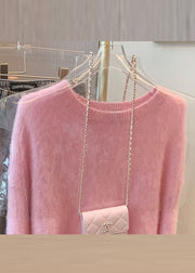 Cute Pink O-Neck Fuzzy Ball Decorated Warm Cotton Knit Sweaters Long Sleeve