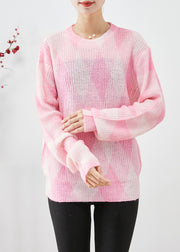 Cute Pink Oversized Plaid Knit Sweaters Fall