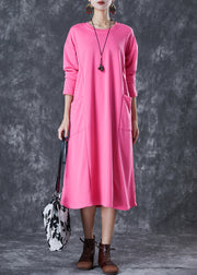 Cute Pink Oversized Pockets Cotton Long Dress Fall