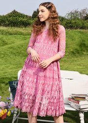 Cute Pink Peter Pan Collar Embroidered Floral Tulle Long Dresses Summer