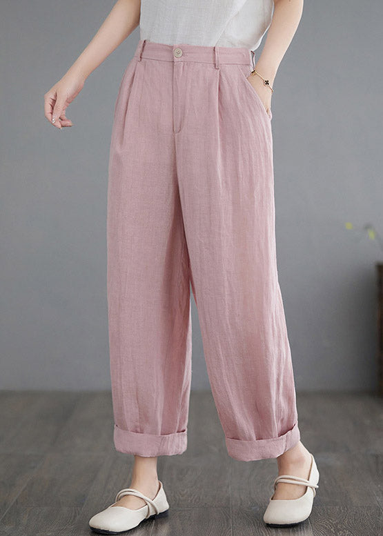 Cute Pink Pockets Solid Straight Pants Summer