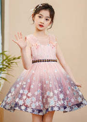 Cute Pink Print Gradient Color Exra Large Hem Tulle Kids Girls Robe Dresses Summer