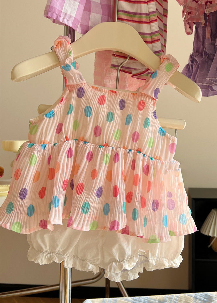 Cute Pink Print Patchwork Chiffon Baby Girls Two Pieces Set Summer