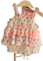 Cute Pink Print Patchwork Chiffon Baby Girls Two Pieces Set Summer