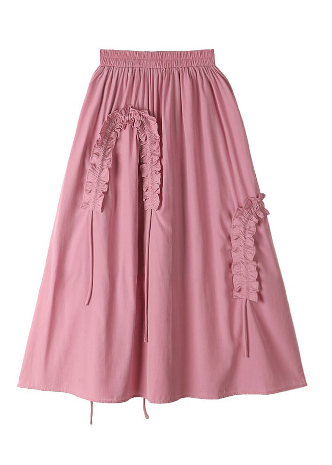 Cute Pink Ruffled Cinched Elastic Waist A Line Skirt Summer
