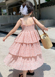 Cute Pink Ruffled Layered Patchwork Chiffon Kids Girls Dress Summer