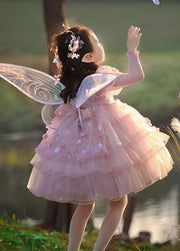 Cute Pink Ruffled Layered Patchwork Tulle Kids Girls Dress Summer