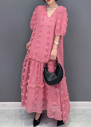 Cute Pink Ruffled Patchwork Tulle Long Dress Summer