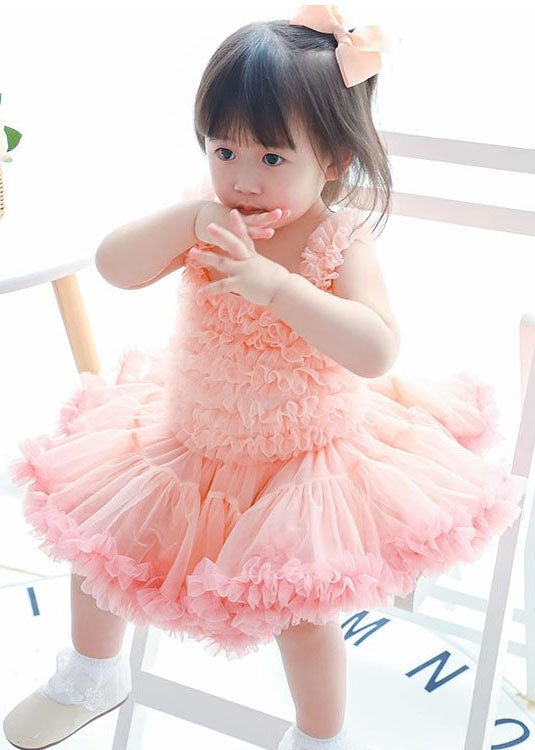 Cute Pink Ruffles Layered Patchwork Tulle Baby Girls Princess Dress Summer