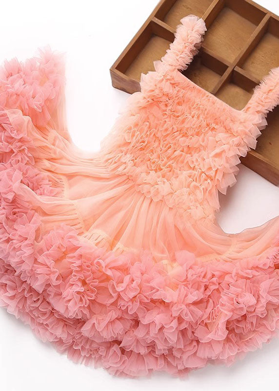 Cute Pink Ruffles Layered Patchwork Tulle Baby Girls Princess Dress Summer