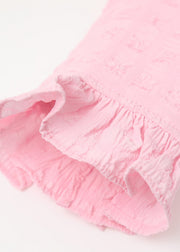 Cute Pink Square Collar Ruffled Print Tulle Shirts Long Sleeve