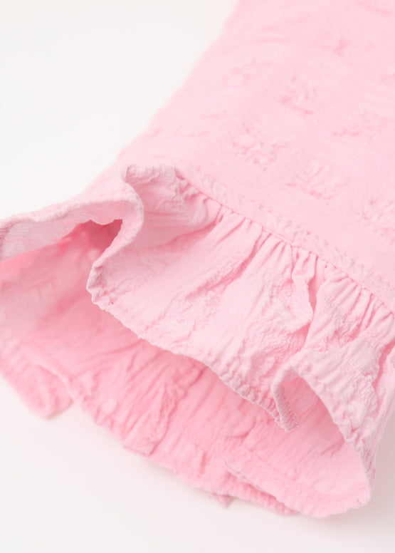 Süße rosa Tüllhemden mit quadratischem Kragen und Rüschendruck und langen Ärmeln