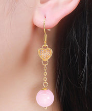Cute Pink Sterling Silver Overgild Crystal Zircon Love Drop Earrings