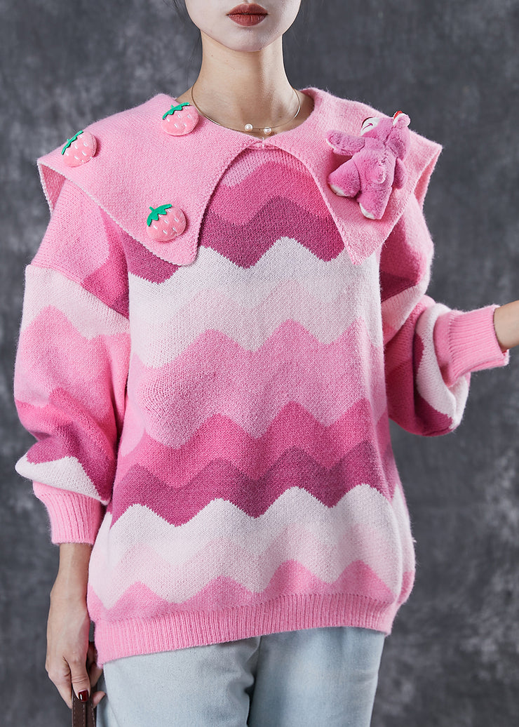 Cute Pink Strawberry Bear Chunky Knit Sweaters Spring