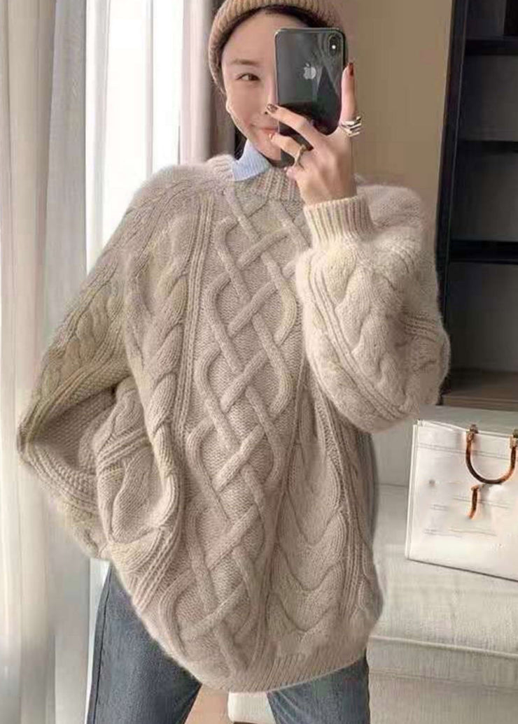 Cute Purple O-Neck Cozy Thick Cable Knit Sweater Winter