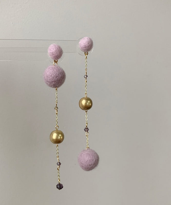 Cute Purple Sterling Silver Overgild Crystal Hairy Ball Drop Earrings