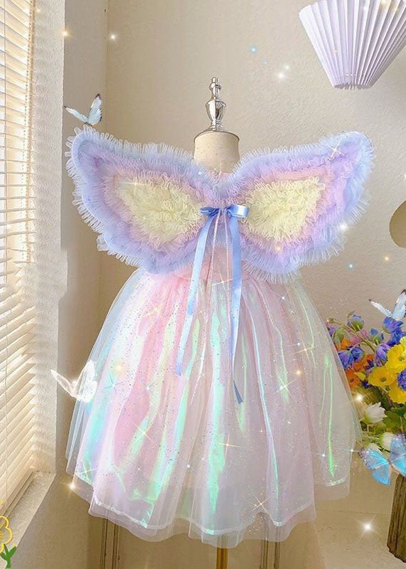 Cute Rainbow Ruffled Patchwork Tulle Baby Girls Dresses Summer