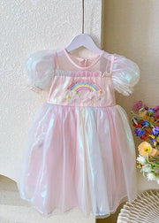 Cute Rainbow Ruffled Patchwork Tulle Baby Girls Dresses Summer