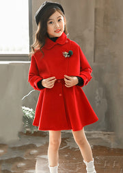 Cute Red Peter Pan Collar Button Girls Thick Two Piece Set Outfits Winter