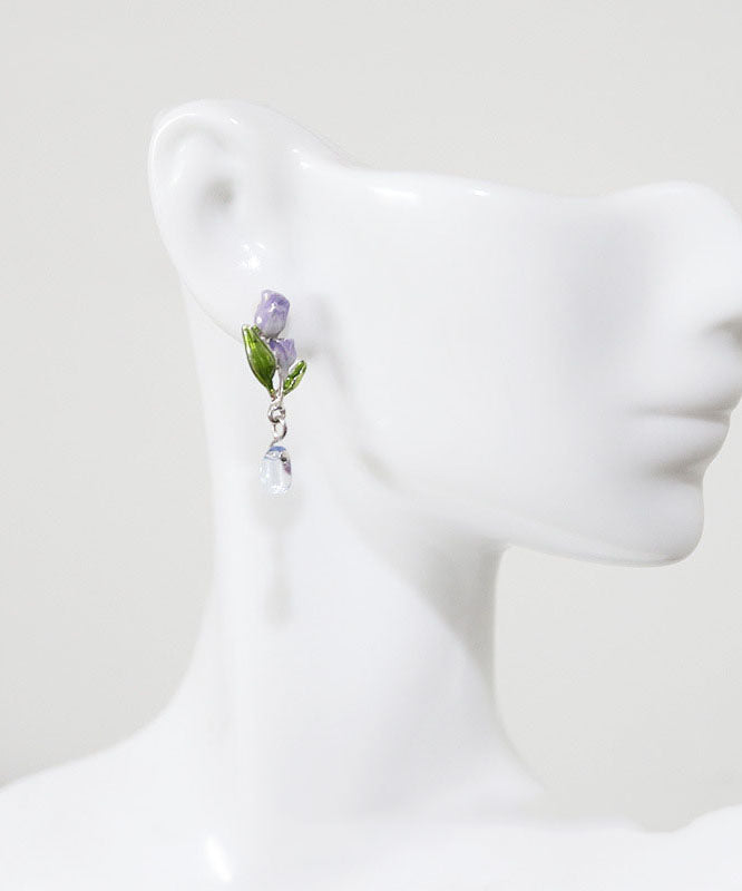 Cute Style Tulips Metal Crystal Drop Earrings