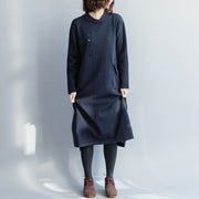 Cute Sweater knit dress pattern plus size O neck pockets navy DIY knitwear