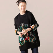 Cute Sweater weather Women o neck black  Ugly knitwear embroidery fall