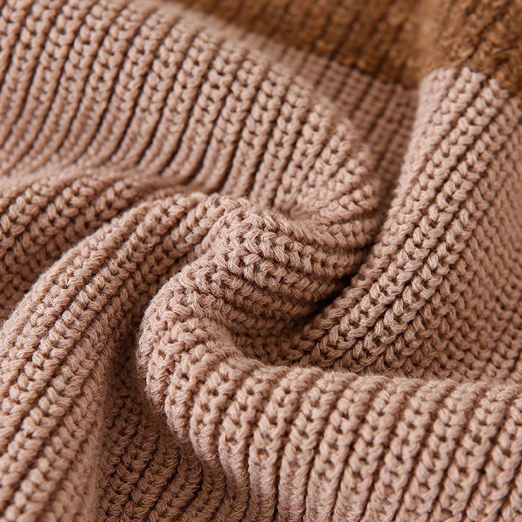 Cute Sweater weather plus size high neck khaki oversized knitwear patchwork