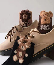 Cute Teddy Cartoon Jacquard Cotton Mid Calf Socks