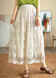 Cute White Embroidered Floral Lace Patchwork Tulle Pleated Skirt Summer