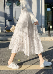 Cute White High Waist Tassel Tulle A Line Skirts Spring