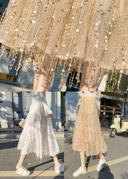 Cute White High Waist Tassel Tulle A Line Skirts Spring