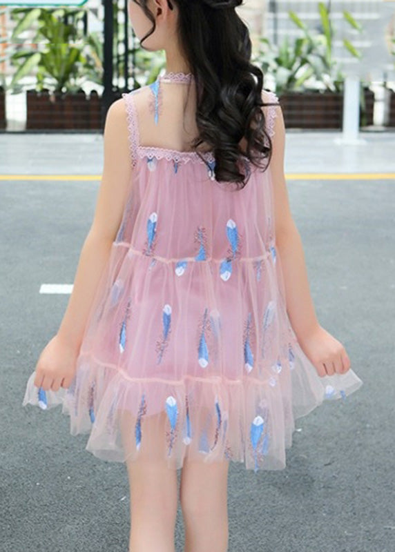 Cute White O-Neck Sequins Patchwork Tulle Girls Mid Dress Summer