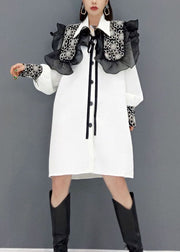 Cute White button Peter Pan Collar Lace Patchwork shirt Dresses Spring