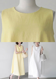 Cute Yellow O-Neck Solid Long Slip Dresses Summer