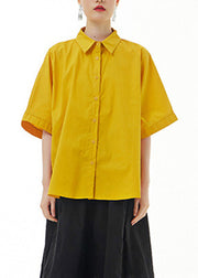 Cute Yellow Peter Pan Collar Solid Cotton Shirt Summer