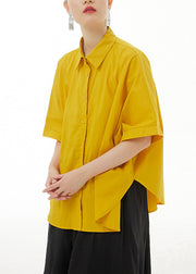 Cute Yellow Peter Pan Collar Solid Cotton Shirt Summer