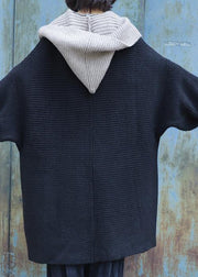 Cute black knitted outwear plus size clothing nude hooded knit sweat tops - SooLinen