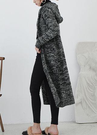 Cute fall knitted coat casual gray hooded pockets sweater coat - SooLinen