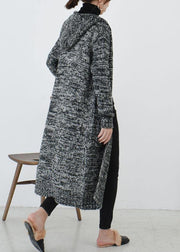 Cute fall knitted coat casual gray hooded pockets sweater coat - SooLinen