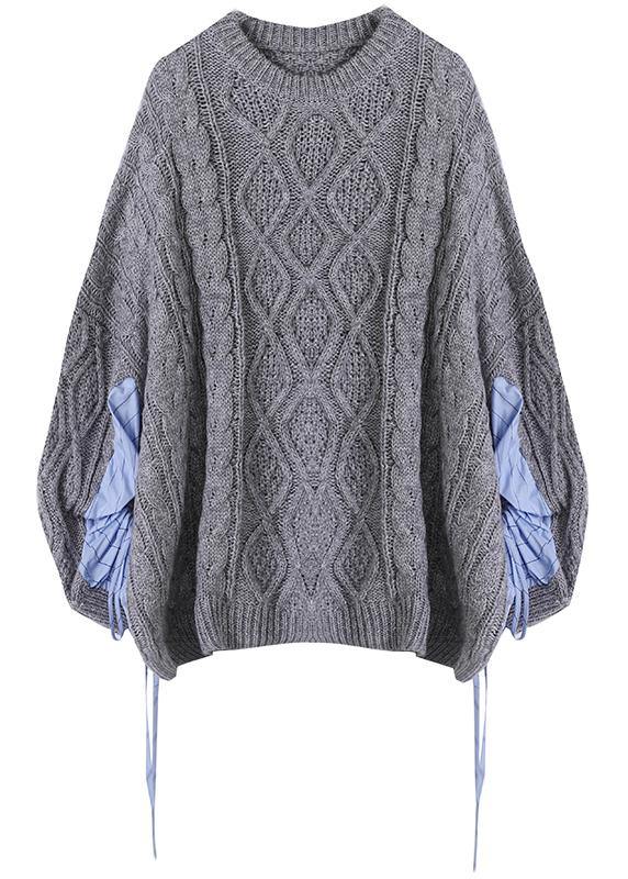 Cute gray knitted blouse casual o neck patchwork clothes For Women - SooLinen