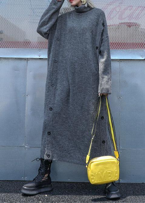 Cute high neck Sweater knit top pattern Largo gray Big knit dress fall - SooLinen