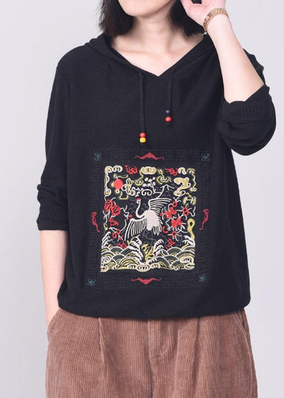 Cute hooded knitted outwear Loose fitting wild knitwear black - SooLinen