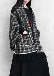 Cute knitwear trendy plus size black Batwing Sleeve Tassel knit coats - SooLinen